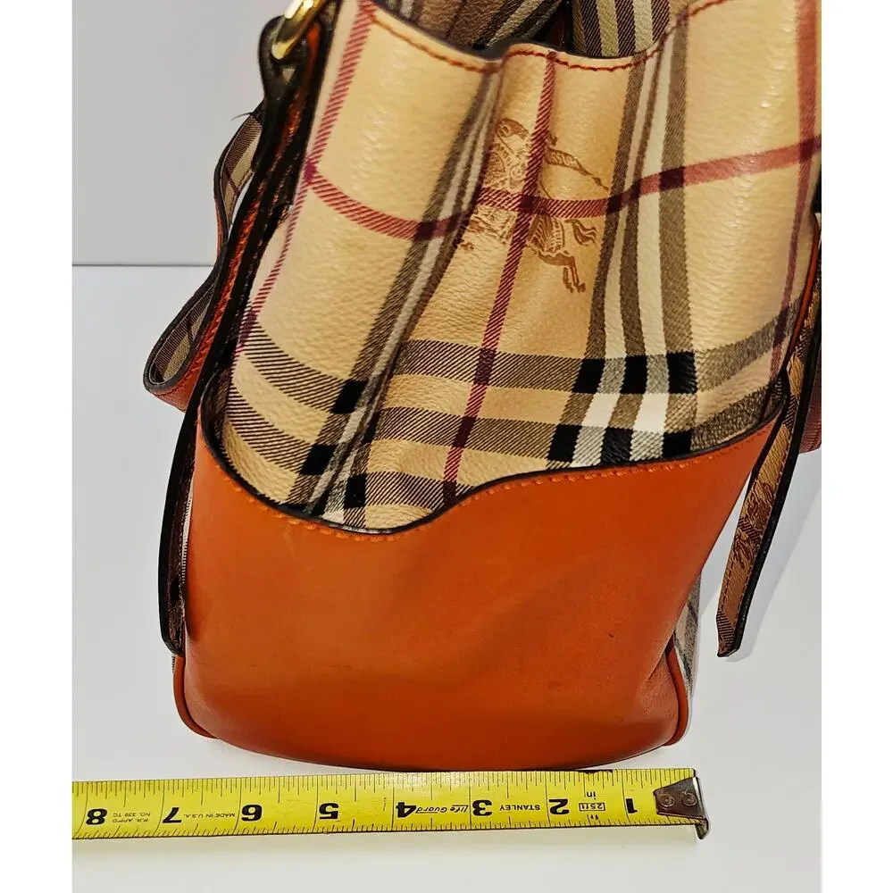 Burberry Orange Leather Haymarket Check Coated Canvas Canterbury Tote Bag - Picture 9 of 16